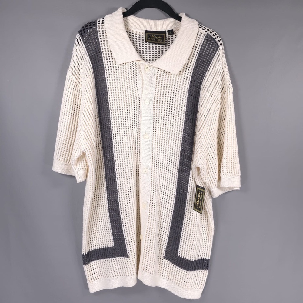 NWT Massive Luxury Edition Sweater Crochet Knit Polo Shirt Button COTTON M & L